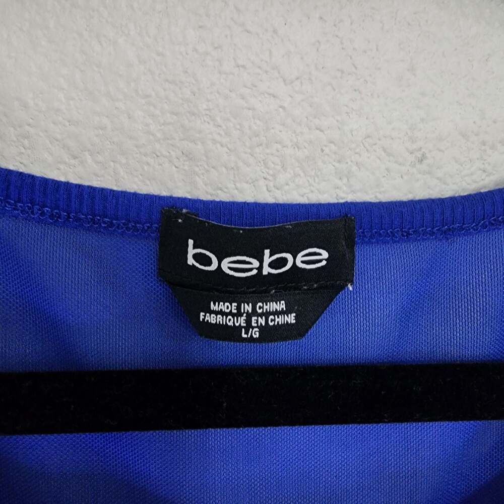 Bebe Mesh Panel Ribbed Rhinestone Logo Top Surf The Web Blue Size Large - Picture 4 of 9